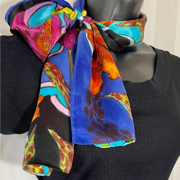 Charmeuse Hand Painted Lilly Silk Scarf - Picture 2 of 11